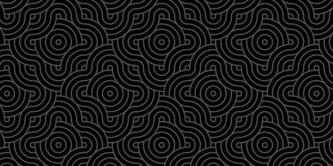 Overlapping Pattern Minimal diamond geometric waves spiral and abstract circle wave line. dark black color seamless tile stripe geometric create retro square line backdrop pattern background.