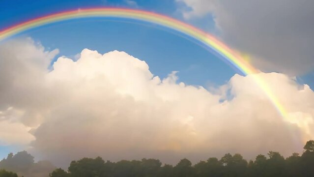 Blue sky Time lapse with colorful rainbow, rainbow in blue sky with clouds, beautiful rainbow, footage, 4k footage, videos, short video. animation, slow motion