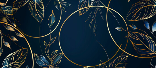 luxury navy blue floral pattern curve golden line abstact texture banner background