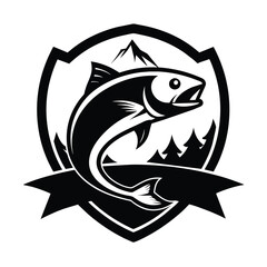 Fishing fish in the water blank and white vintage logo vector design template