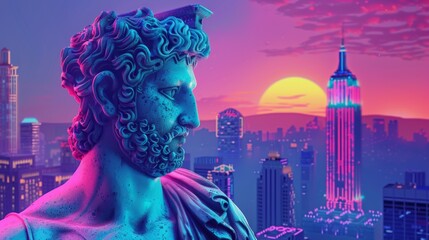 Fototapeta premium Surreal statue in urban sunset