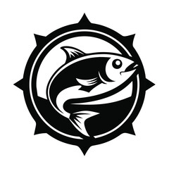 Fishing fish in the water blank and white vintage logo vector design template