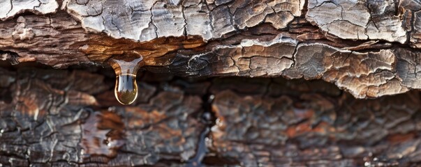 Sap droplet on tree bark texture