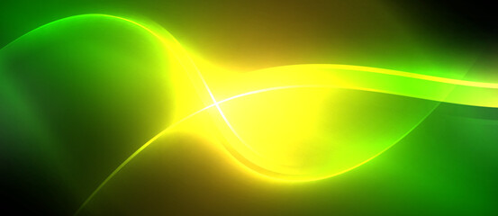 An artistic representation of a gas astronomical object with a yellow and green wave pattern on a dark background, resembling electric blue graphics in a circle. A blend of science and art