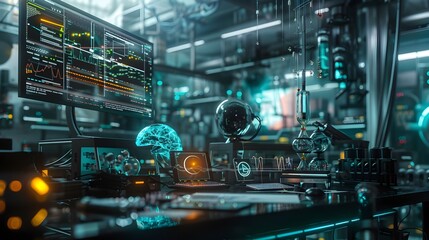 Fototapeta premium Futuristic Closeup of Advanced Biological Research in Mysterious Alien Laboratory