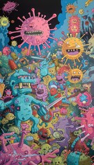 Fototapeta premium Cartoonish Immune System Battle Scene