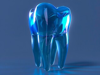A blue tooth is shown on a dark background.