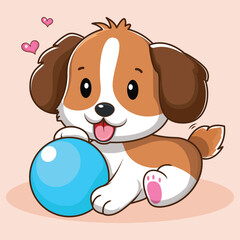 a Cute Puppy with a Blue Ball Print