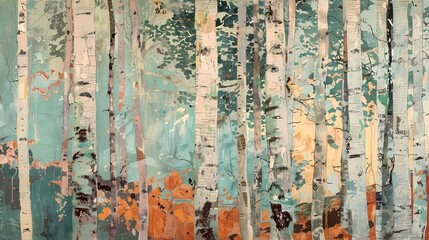 green birch trees and a forest illustration poster background