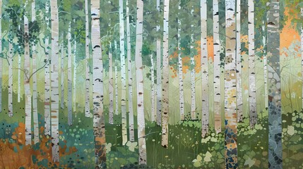 Obraz premium green birch trees and a forest illustration poster background