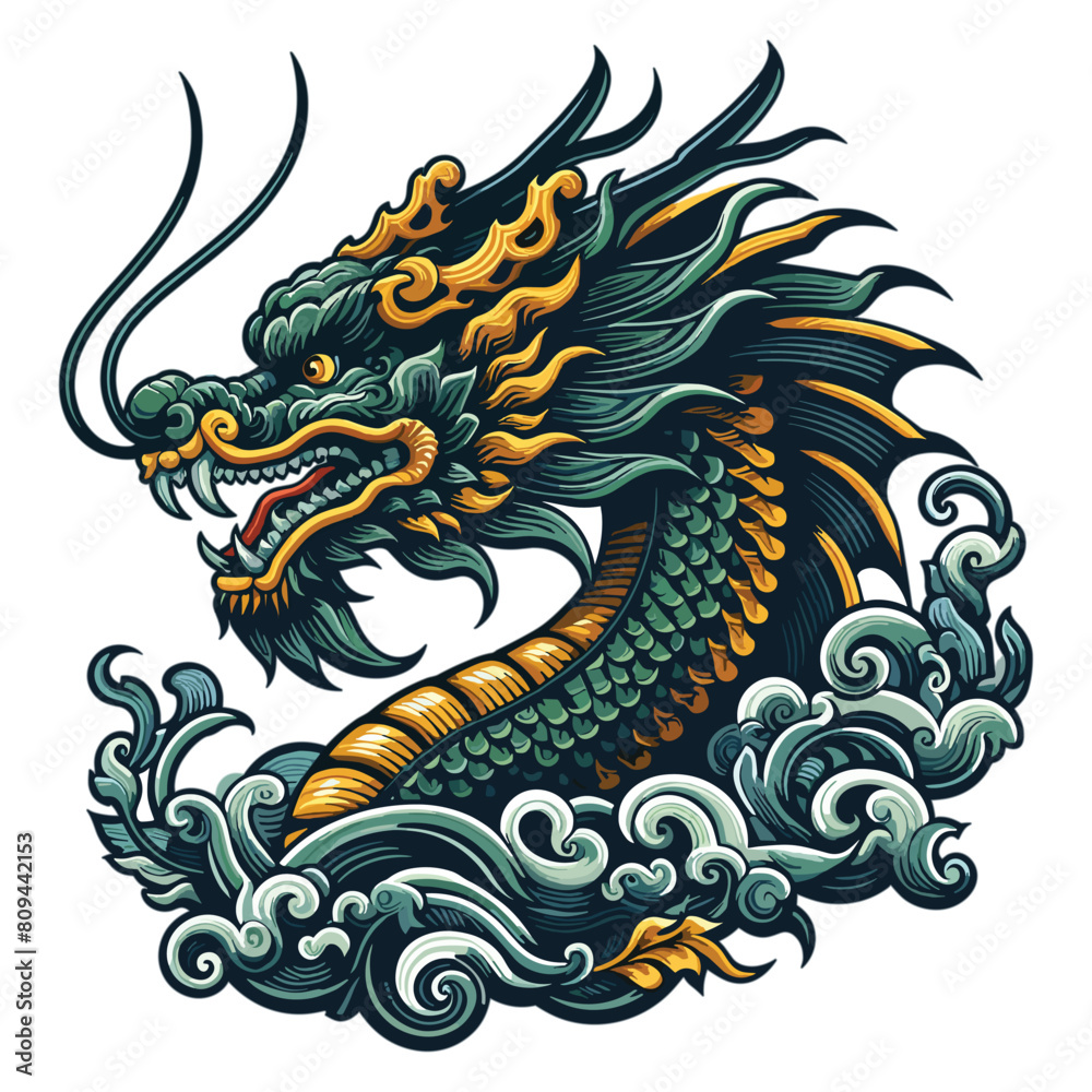 Wall mural oriental dragon head vector