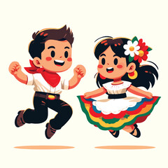 illustration of Colombian children jumping happily to celebrate colombian independence day