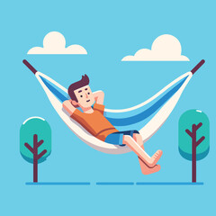 cartoon of a man relaxing in a hammock