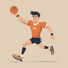 Teen or young adult male character in a sportswear play basketball. Flat vector illustration.