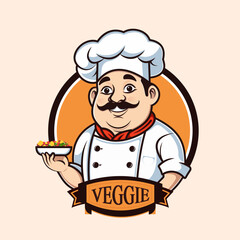 Smiling Chef cartoon character holding vegan dish illustration design