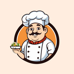 Smiling Chef cartoon character holding vegan dish illustration design