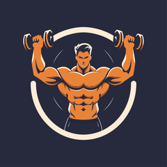 Vector of a man exercising using dumbbells. A work out plan for a man in the morning. Gym logo with an eye-catching look. Perfect to be the symbol or logo of a training and fitness center