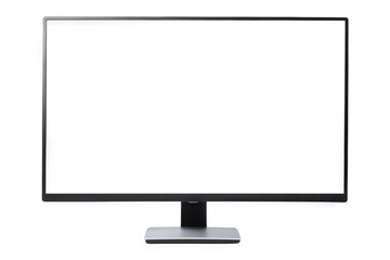 The image shows a generic widescreen computer monitor with a blank white screen. The monitor is black and has a silver stand.