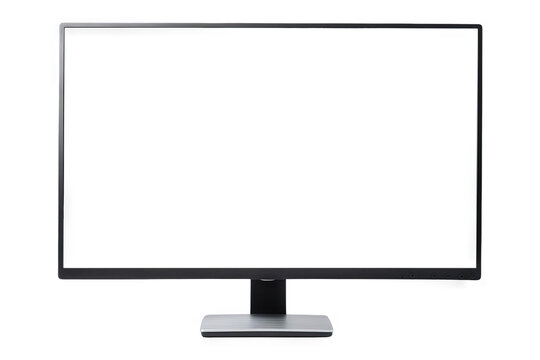 The image shows a generic widescreen computer monitor with a blank white screen. The monitor is black and has a silver stand.