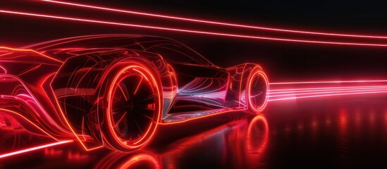 Electric car with glowing red neon lights