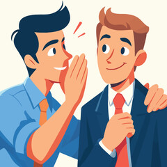 cartoon of a business man whispering a joke to a coworker