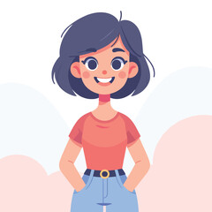 cartoon of a woman standing with a happy expression
