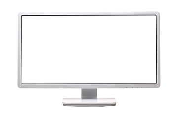 A computer monitor with a blank white screen.