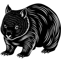 Black silhouette of wombat Graphic drawing on white background | Vector illustration