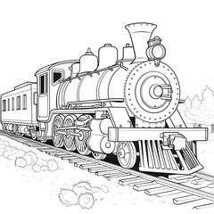 Train coloring page sketch for kids and children on a white background