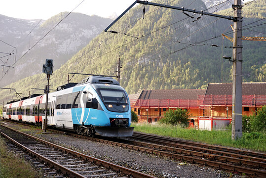 OBB S-bahn train from Obertraun Dachsteinh&ouml;hlen Station to Attnang-puchheim station, OBERTRAUN, AUSTRIA - MAY 21, 2018.