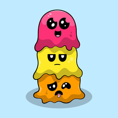 Three tier ice cream illustration. Happy, upset, and tired ice cream emotes.