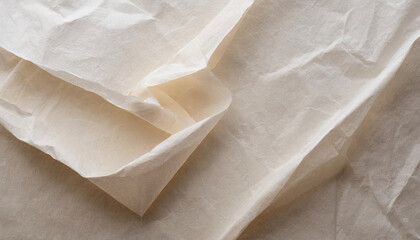 Beige white tissue paper texture backgrounds folded soft crumbled paper texture background.