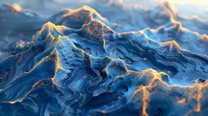 Fototapeta premium Traditional golden blue mountain fluid illustration poster background