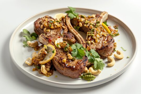 Tender Lamb Chops with Cashews, Caramelized Onions, and Minty Barberry Relish