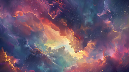 A cosmic serenade of colors amid celestial mist