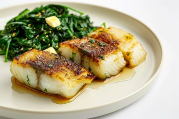 Luxurious Black Cod with Acacia Honey and Buttered Spinach