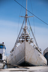 Wooden boats anchor at Paotere Traditional Harbor, Makassar, South Sulawesi, Indonesia