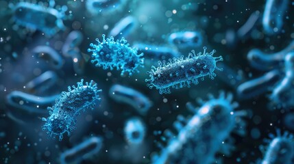 close up of 3d microscopic blue bacteria