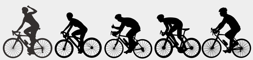 cyclist set. silhouettes of people riding bicycle. isolated on a white background.