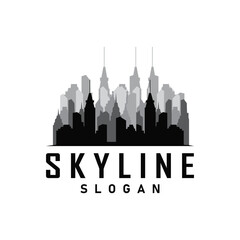 Naklejka premium Skyscraper black silhouette design beautiful city skyline logo with tall building city illustration for template and branding