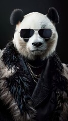 Stylish panda in sunglasses and jacket