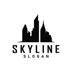 Obraz premium Skyscraper black silhouette design beautiful city skyline logo with tall building city illustration for template and branding