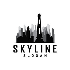 Naklejka premium Skyscraper black silhouette design beautiful city skyline logo with tall building city illustration for template and branding