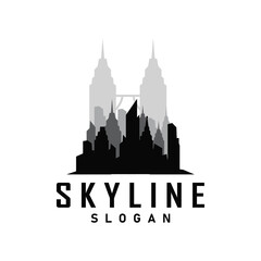 Naklejka premium Skyscraper black silhouette design beautiful city skyline logo with tall building city illustration for template and branding