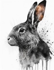 Black and white photo of a rabbit sausage on a white background with copy space - close-up view. Photos of 12 zodiac rabbit.