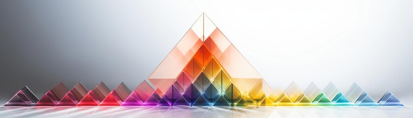 Fototapeta premium Stunning photo of a prism on a white background, splitting a beam of light into a spectrum of colors, ideal for educational and scientific content