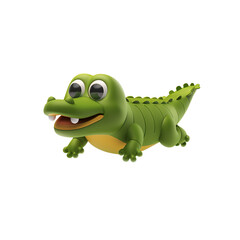 Obraz premium cute baby crocodile 3d rendering , cute crocodile icon illustration . ai generative