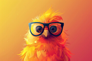 Chick with glasses in a flat design front view quirky theme cartoon drawing Complementary Color Scheme