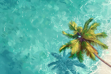 Coconut tree in a flat design top view tropical theme water color Complementary Color Scheme
