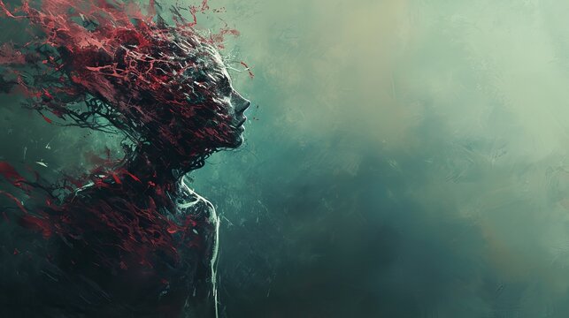 Nihilist and absurd disturbing thoughts destroying a person , negative impact of not finding a meaning or purpose - Existential crisis breakdown